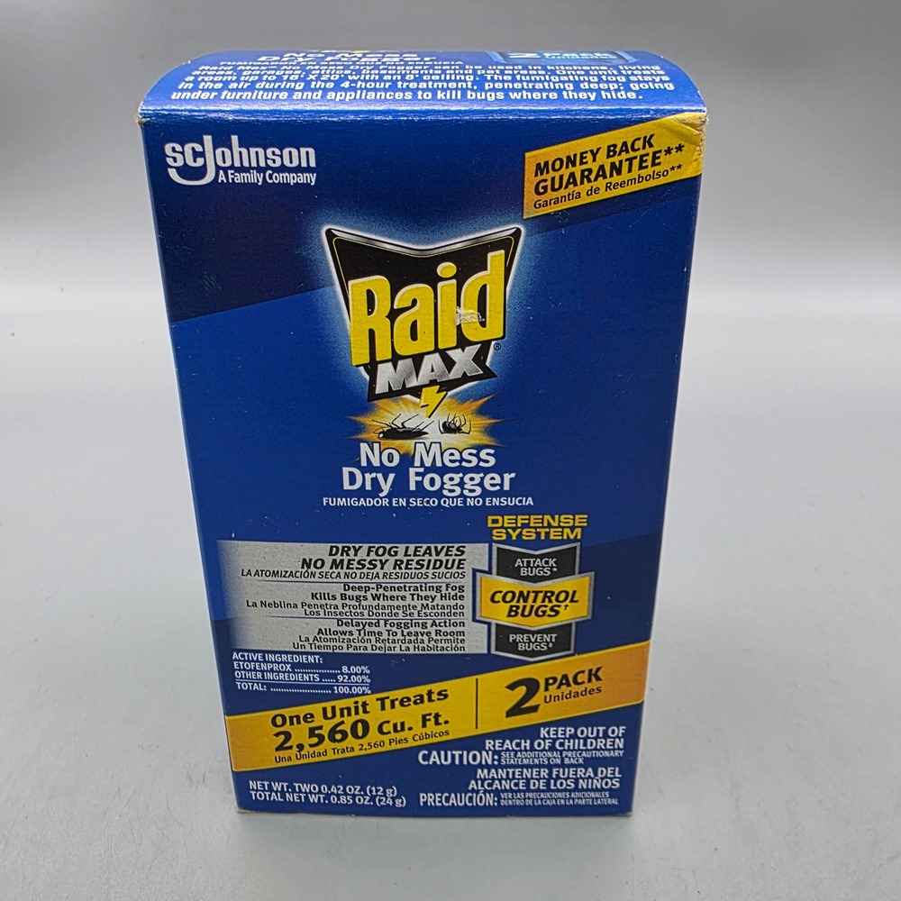 Raid Max No Mess Dry Fogger 2 Pack Fresh Scent Indoor Bug Fumigator 0.84oz